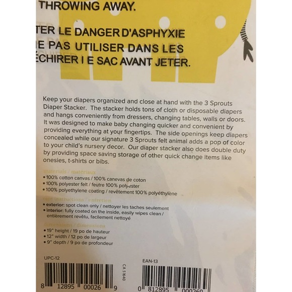 New (Open Package) 3 Three Sprouts Diaper Stacker Caddy-Beige Canvas - Picture 7 of 7